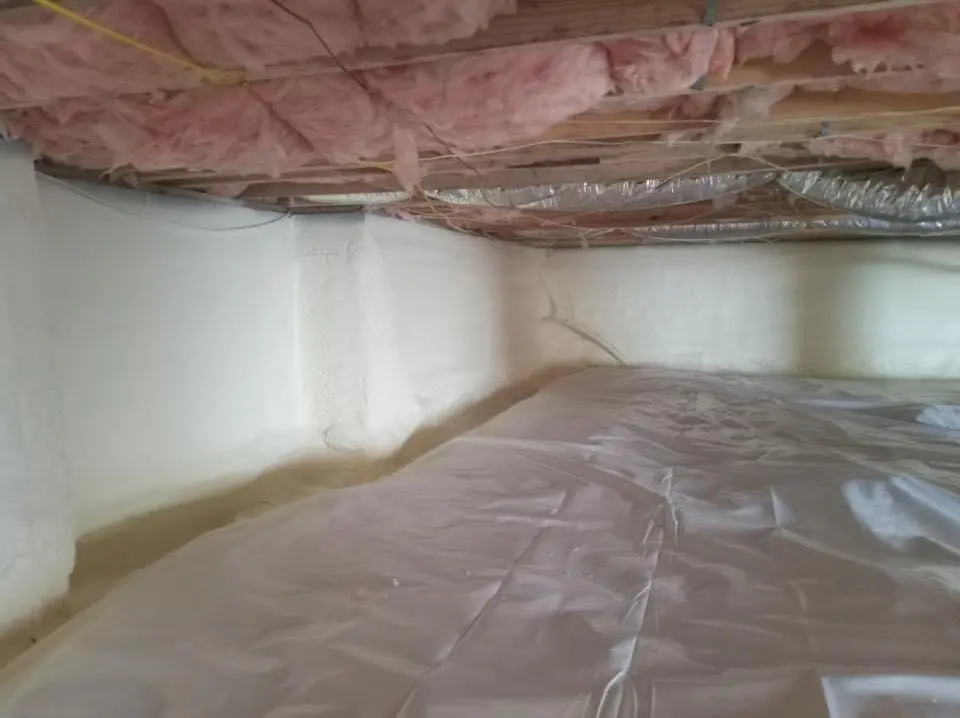 Crawl space encapsulation with closed-cell spray foam for Commercial Roof Restoration in Ballston